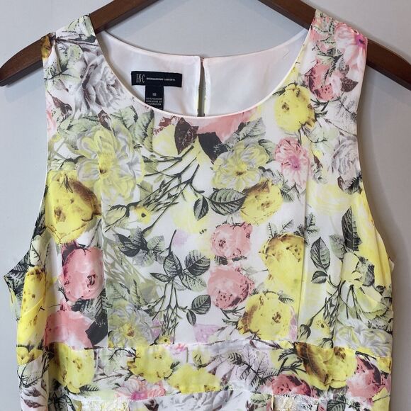 INC Floral Bouquet Lace Midi Dress Ruffle Handkerchief Sleeveless Trip 16 Plus - Picture 2 of 12